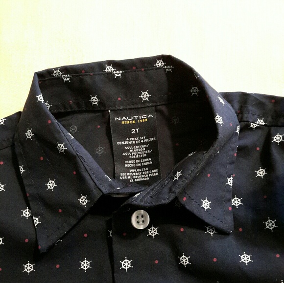 NAUTICA BUTTON SHIRT (NAVY/WHITE) D-12 - Picture 3 of 4